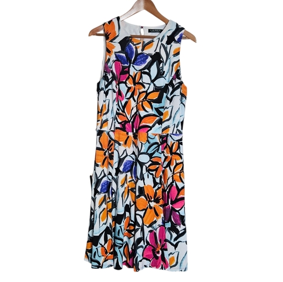 Lauren Ralph Lauren Stretch Jersey Knit Multi-color Floral Shift Dress size 14 - Picture 1 of 6